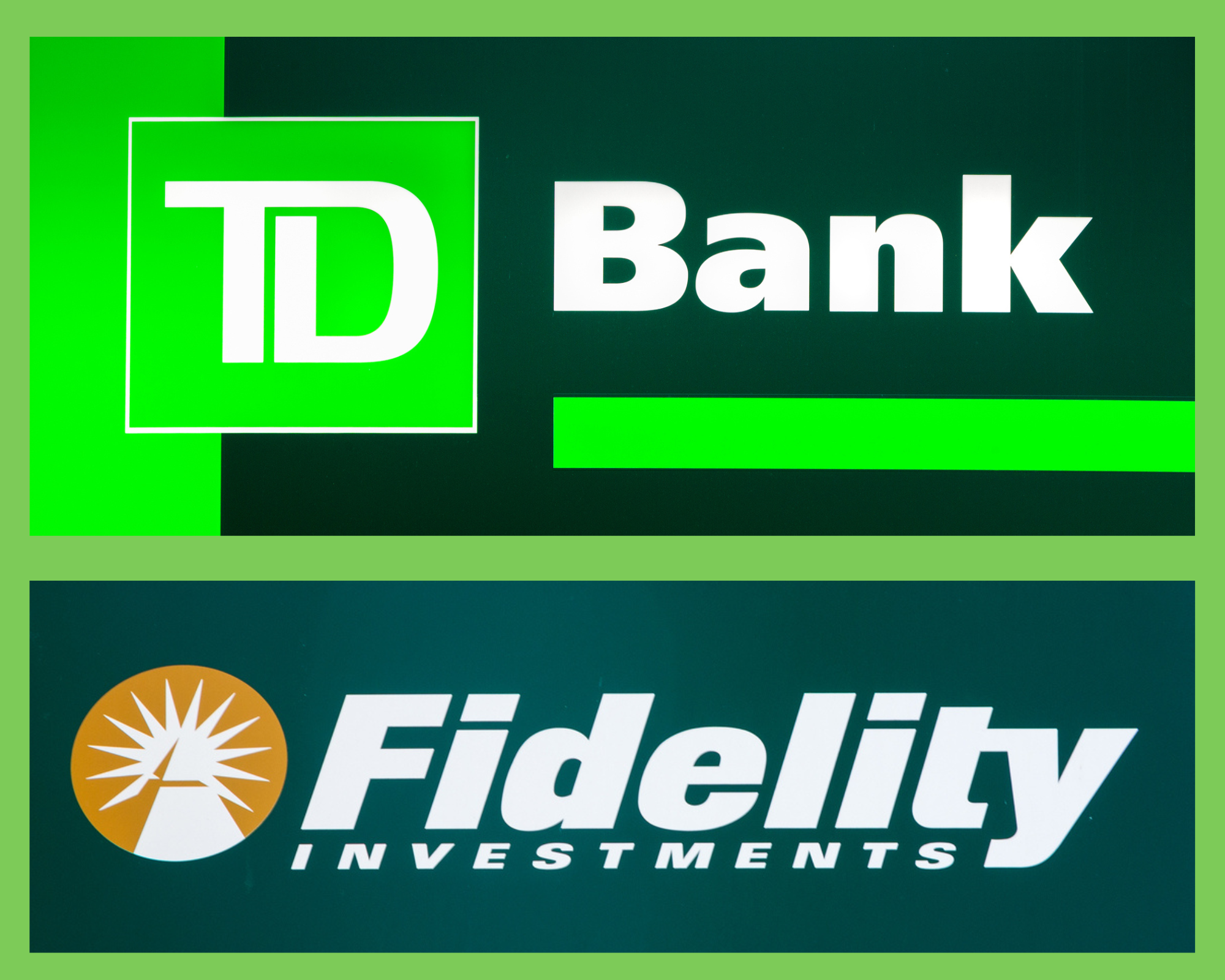 green logos of TD Bank and Fidelity